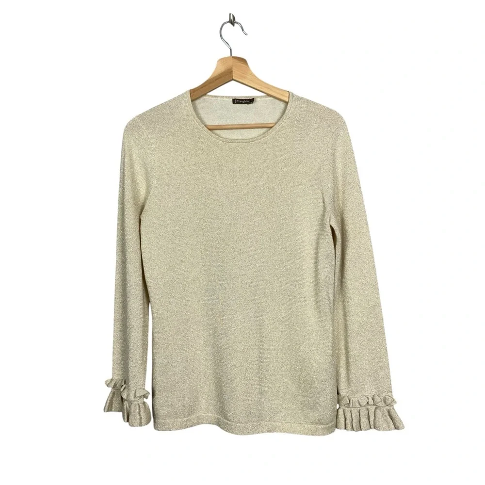 J.McLaughlin metallic gold sweater with Ruffle Cuffs